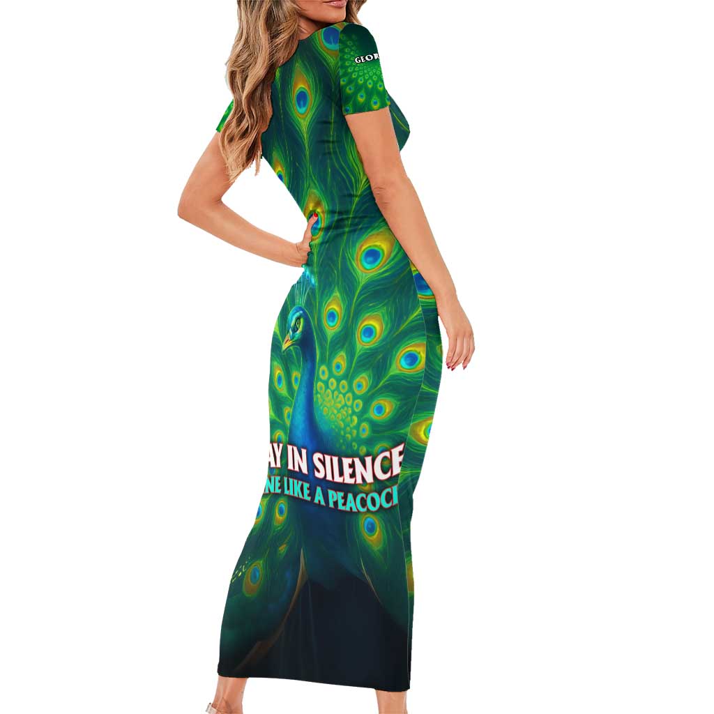 Georgia Peacock Family Matching Short Sleeve Bodycon Dress and Hawaiian Shirt with Slay in Silence Shine Like a Peacock Design - Wonder Print Shop