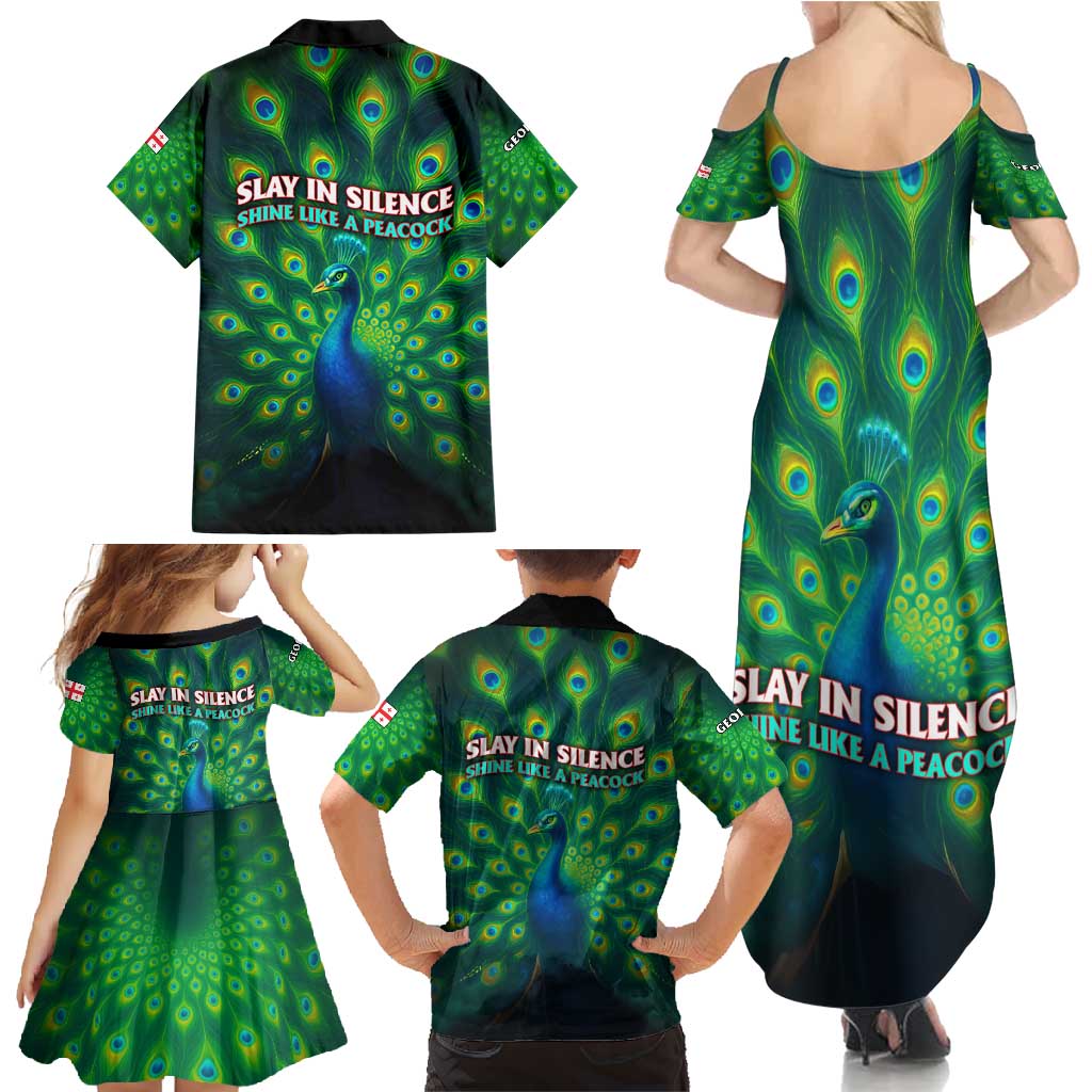 Georgia Peacock Family Matching Summer Maxi Dress and Hawaiian Shirt with Slay in Silence Shine Like a Peacock Design - Wonder Print Shop