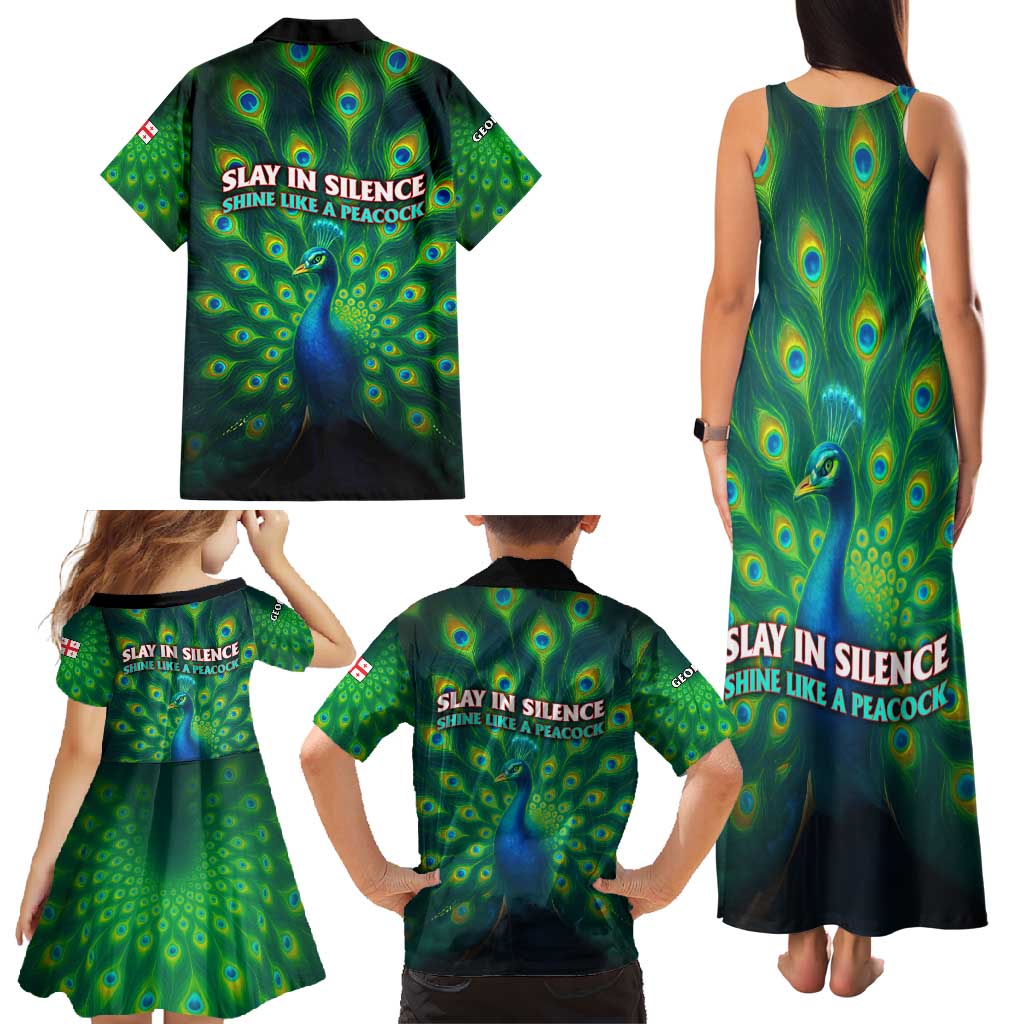Georgia Peacock Family Matching Tank Maxi Dress and Hawaiian Shirt with Slay in Silence Shine Like a Peacock Design - Wonder Print Shop
