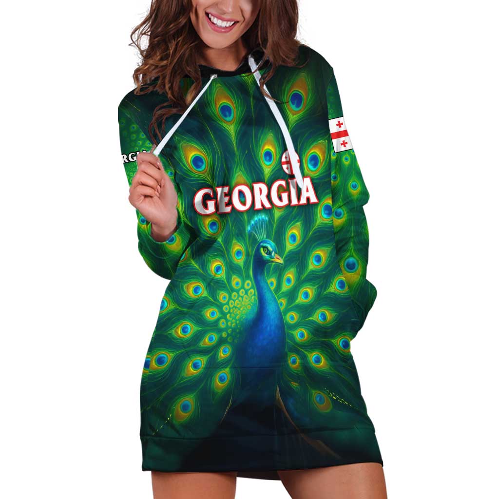 Georgia Peacock Hoodie Dress with Slay in Silence Shine Like a Peacock Design - Wonder Print Shop