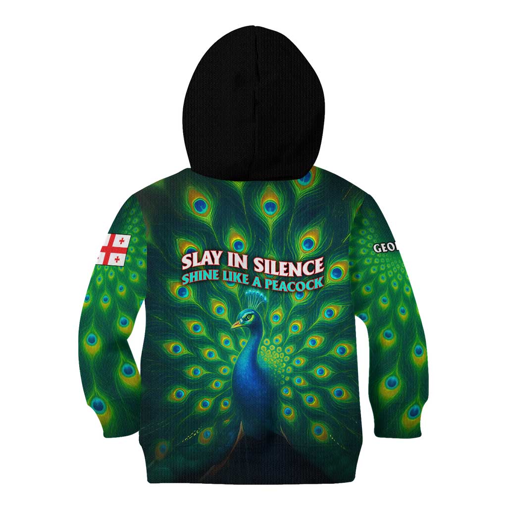 Georgia Peacock Kid Hoodie with Slay in Silence Shine Like a Peacock Design - Wonder Print Shop