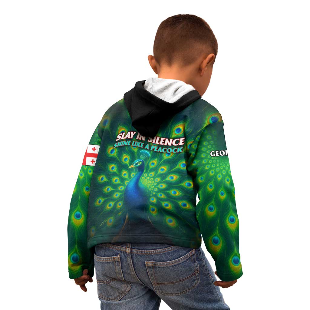 Georgia Peacock Kid Hoodie with Slay in Silence Shine Like a Peacock Design - Wonder Print Shop