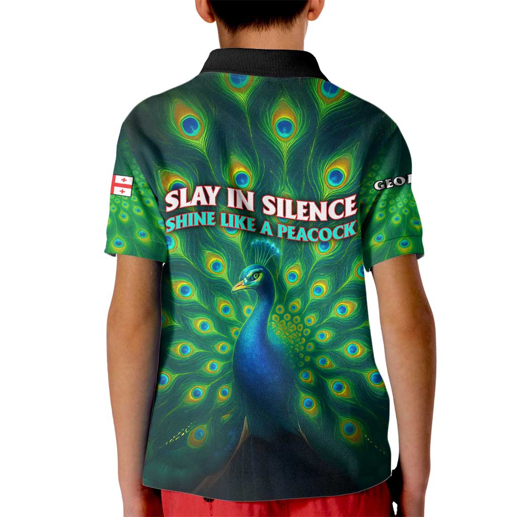 Georgia Peacock Kid Polo Shirt with Slay in Silence Shine Like a Peacock Design - Wonder Print Shop