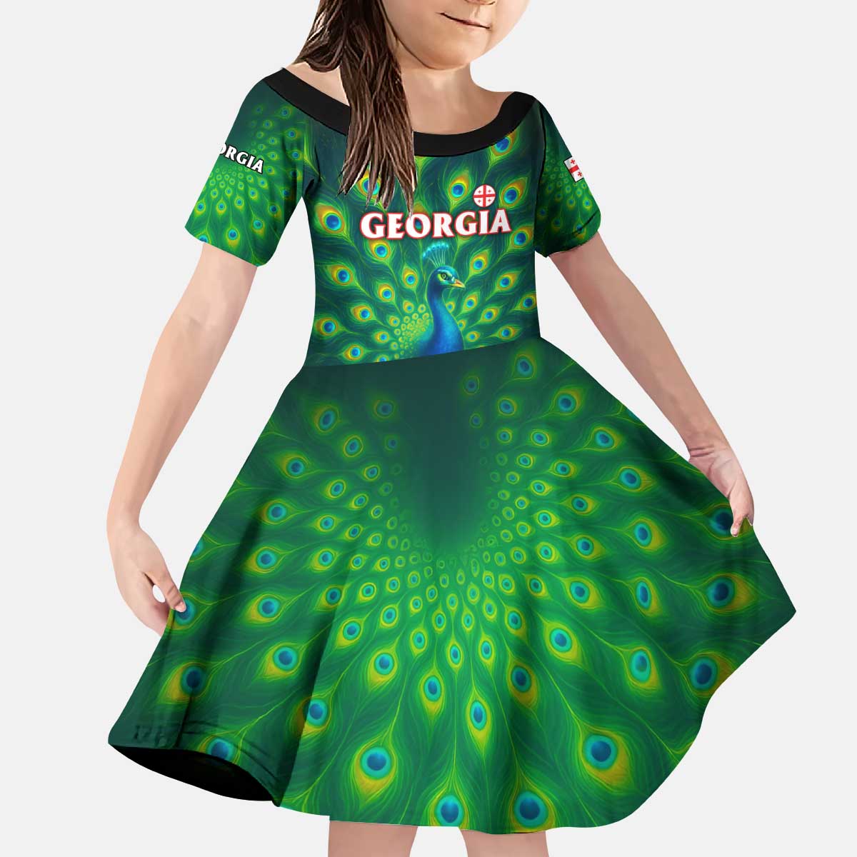 Georgia Peacock Kid Short Sleeve Dress with Slay in Silence Shine Like a Peacock Design - Wonder Print Shop