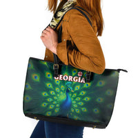 Georgia Peacock Leather Tote Bag with Slay in Silence Shine Like a Peacock Design - Wonder Print Shop