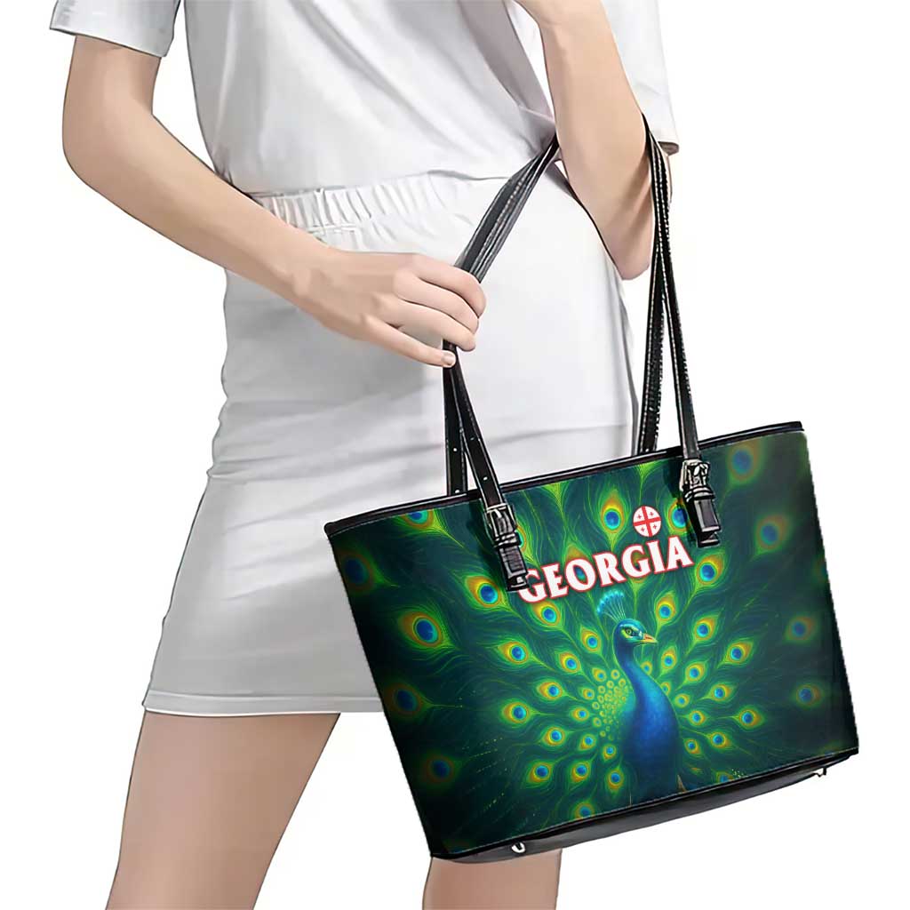 Georgia Peacock Leather Tote Bag with Slay in Silence Shine Like a Peacock Design - Wonder Print Shop