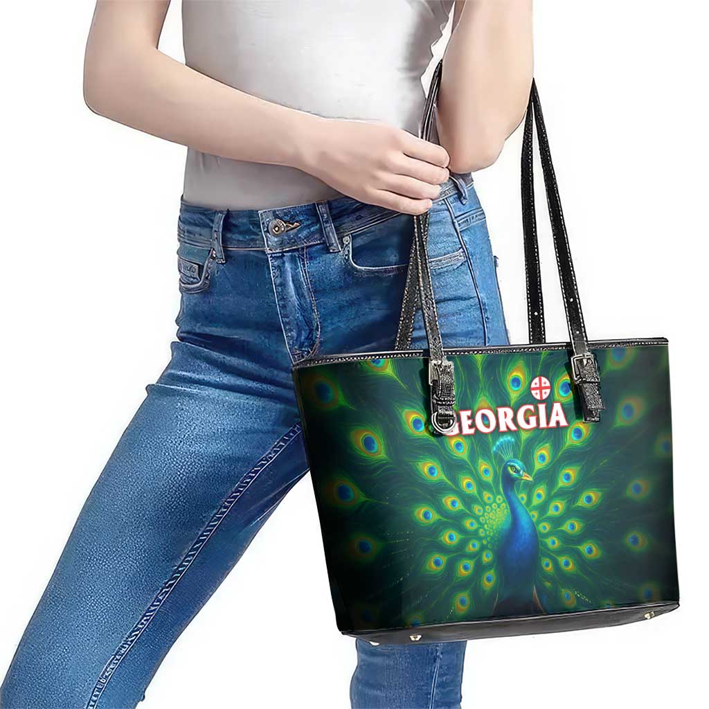 Georgia Peacock Leather Tote Bag with Slay in Silence Shine Like a Peacock Design - Wonder Print Shop