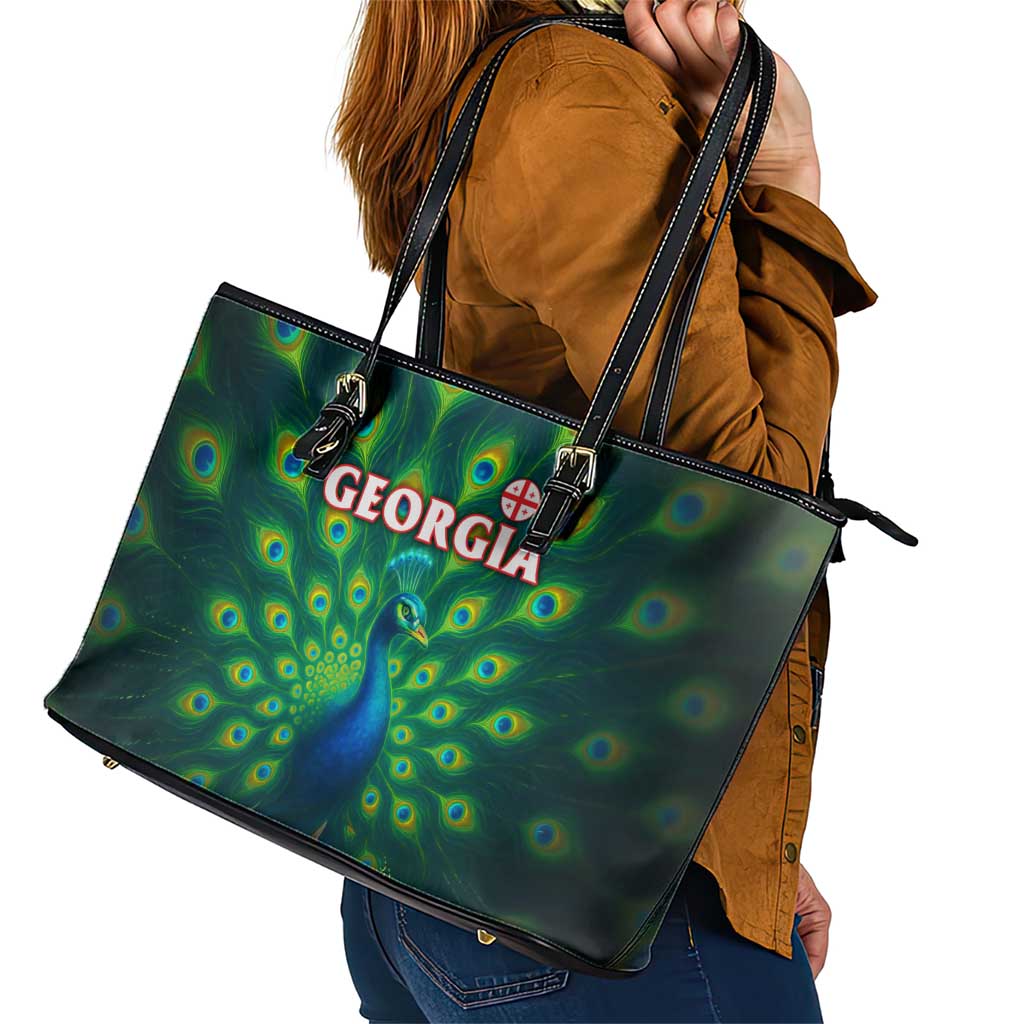Georgia Peacock Leather Tote Bag with Slay in Silence Shine Like a Peacock Design - Wonder Print Shop