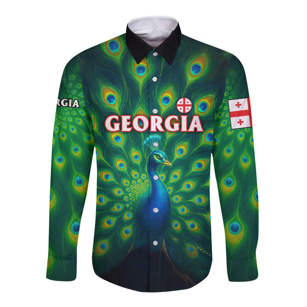 Georgia Peacock Long Sleeve Button Shirt with Slay in Silence Shine Like a Peacock Design - Wonder Print Shop