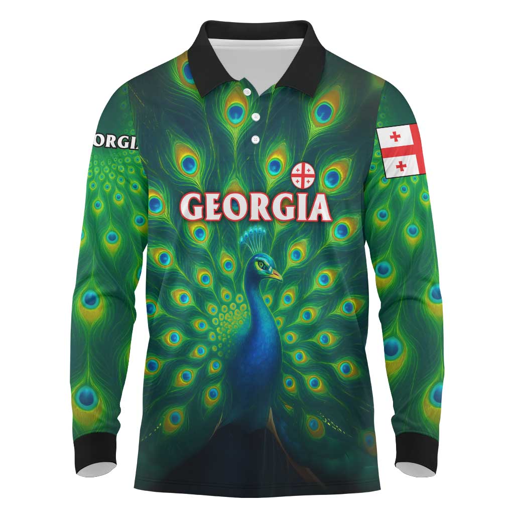 Georgia Peacock Long Sleeve Polo Shirt with Slay in Silence Shine Like a Peacock Design - Wonder Print Shop