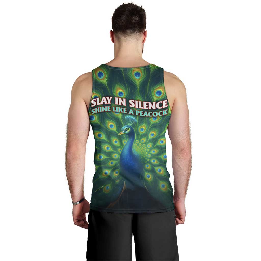 Georgia Peacock Men Tank Top with Slay in Silence Shine Like a Peacock Design - Wonder Print Shop