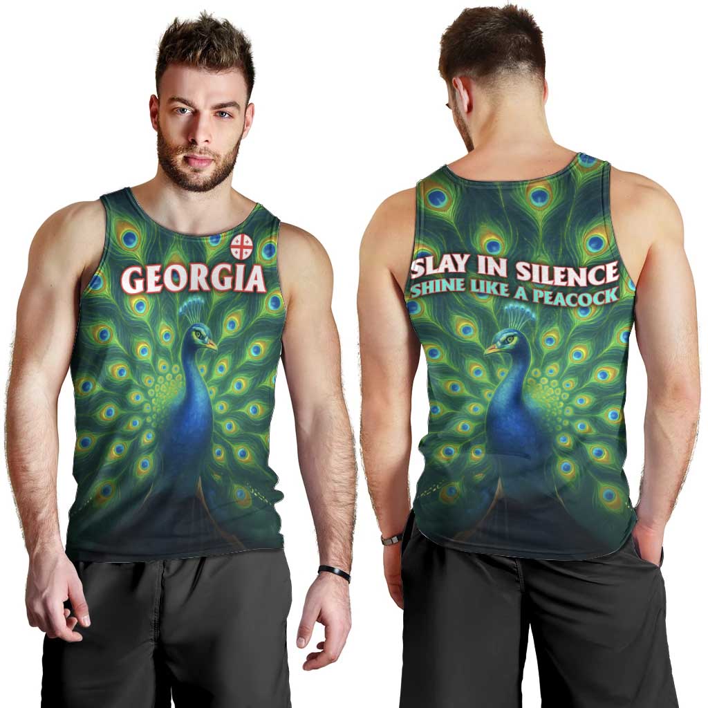 Georgia Peacock Men Tank Top with Slay in Silence Shine Like a Peacock Design - Wonder Print Shop
