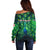 Georgia Peacock Off Shoulder Sweater with Slay in Silence Shine Like a Peacock Design - Wonder Print Shop