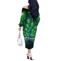 Georgia Peacock Off The Shoulder Long Sleeve Dress with Slay in Silence Shine Like a Peacock Design - Wonder Print Shop