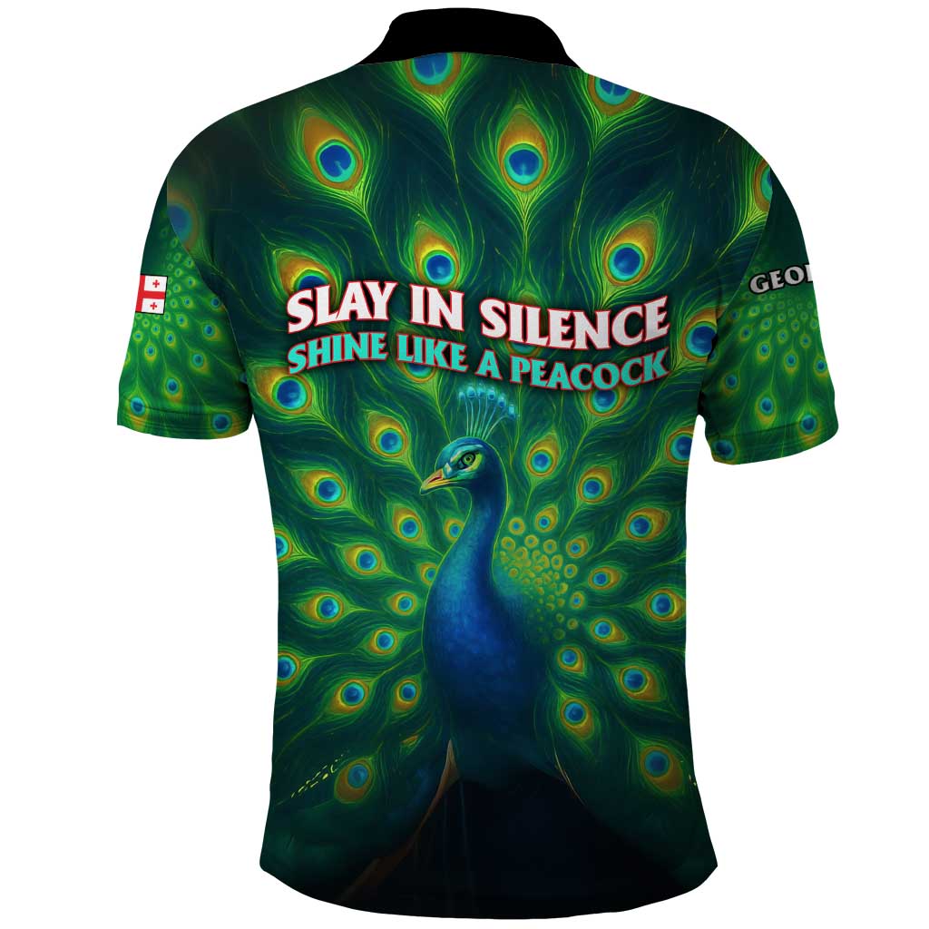 Georgia Peacock Polo Shirt with Slay in Silence Shine Like a Peacock Design - Wonder Print Shop