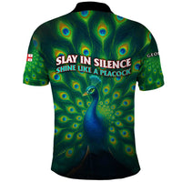 Georgia Peacock Polo Shirt with Slay in Silence Shine Like a Peacock Design - Wonder Print Shop