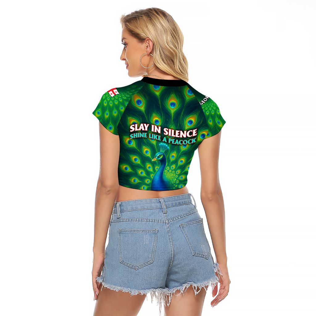 Georgia Peacock Raglan Cropped T Shirt with Slay in Silence Shine Like a Peacock Design - Wonder Print Shop