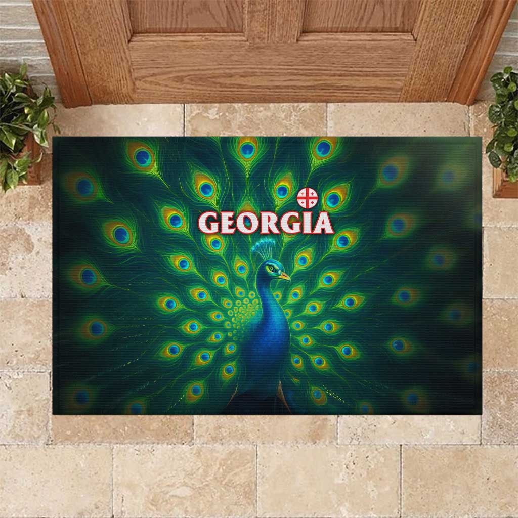 Georgia Peacock Rubber Doormat with Slay in Silence Shine Like a Peacock Design - Wonder Print Shop