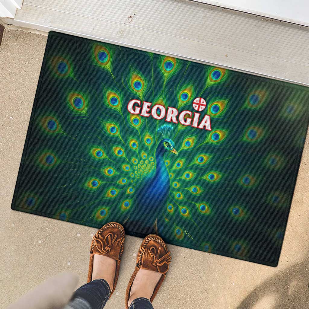 Georgia Peacock Rubber Doormat with Slay in Silence Shine Like a Peacock Design - Wonder Print Shop