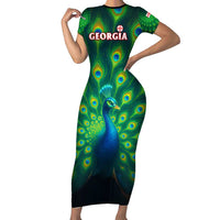 Georgia Peacock Short Sleeve Bodycon Dress with Slay in Silence Shine Like a Peacock Design - Wonder Print Shop