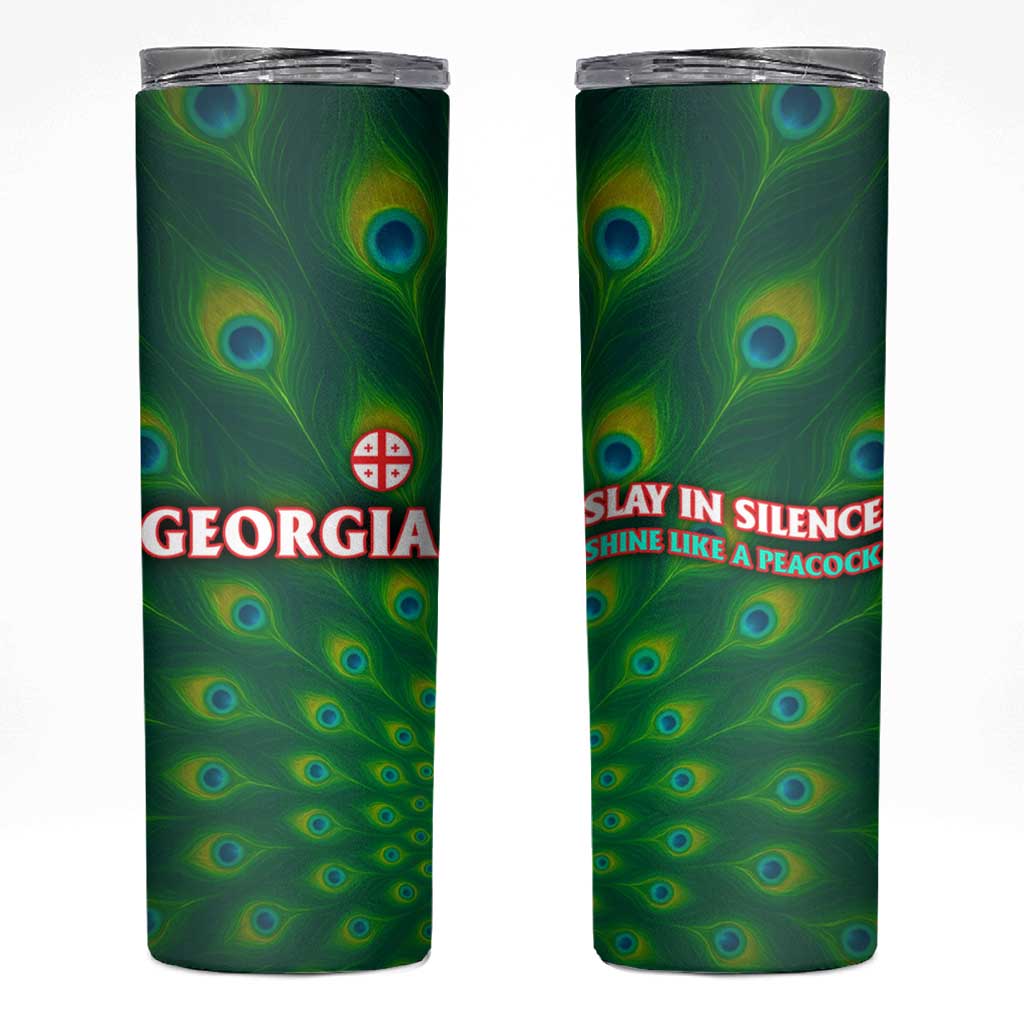 Georgia Peacock Skinny Tumbler with Slay in Silence Shine Like a Peacock Design - Wonder Print Shop