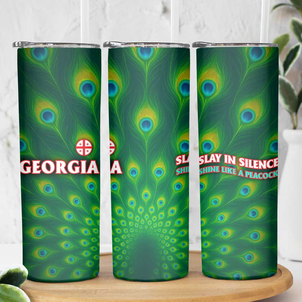 Georgia Peacock Skinny Tumbler with Slay in Silence Shine Like a Peacock Design - Wonder Print Shop