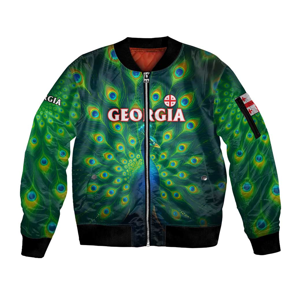 Georgia Peacock Sleeve Zip Bomber Jacket with Slay in Silence Shine Like a Peacock Design - Wonder Print Shop