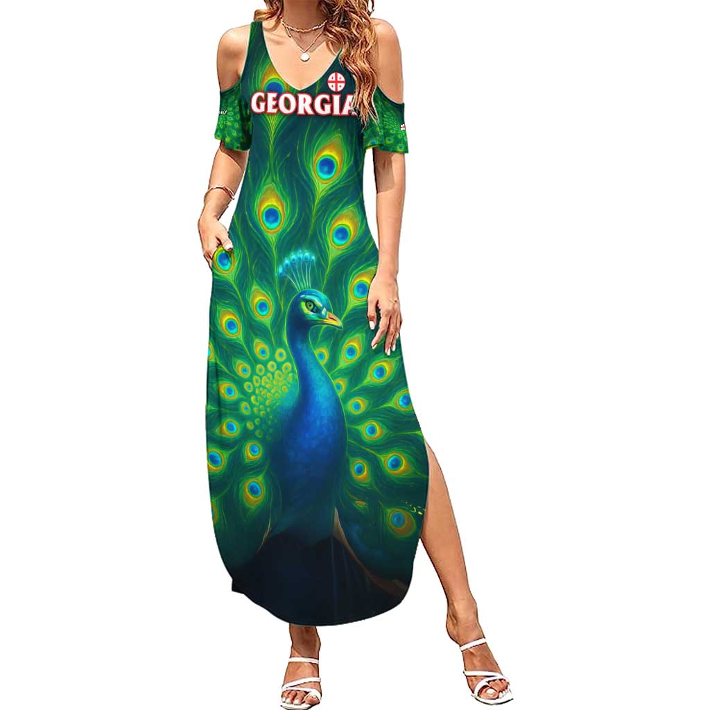 Georgia Peacock Summer Maxi Dress with Slay in Silence Shine Like a Peacock Design - Wonder Print Shop