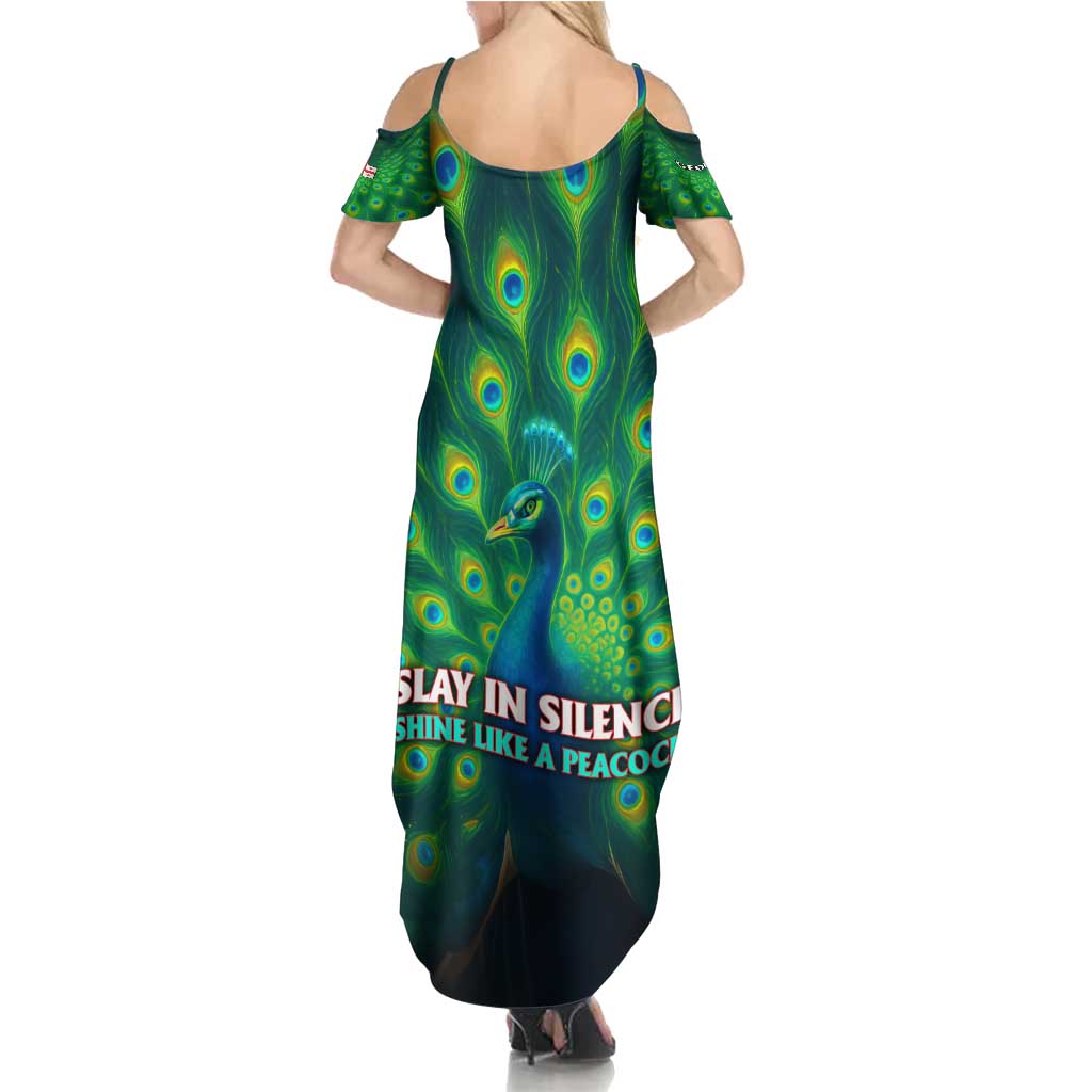Georgia Peacock Summer Maxi Dress with Slay in Silence Shine Like a Peacock Design - Wonder Print Shop