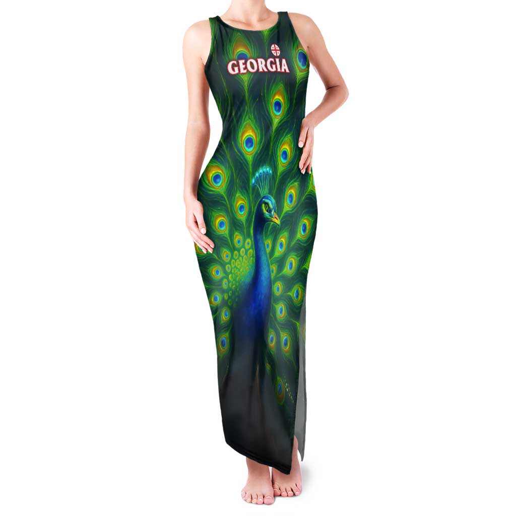 Georgia Peacock Tank Maxi Dress with Slay in Silence Shine Like a Peacock Design - Wonder Print Shop