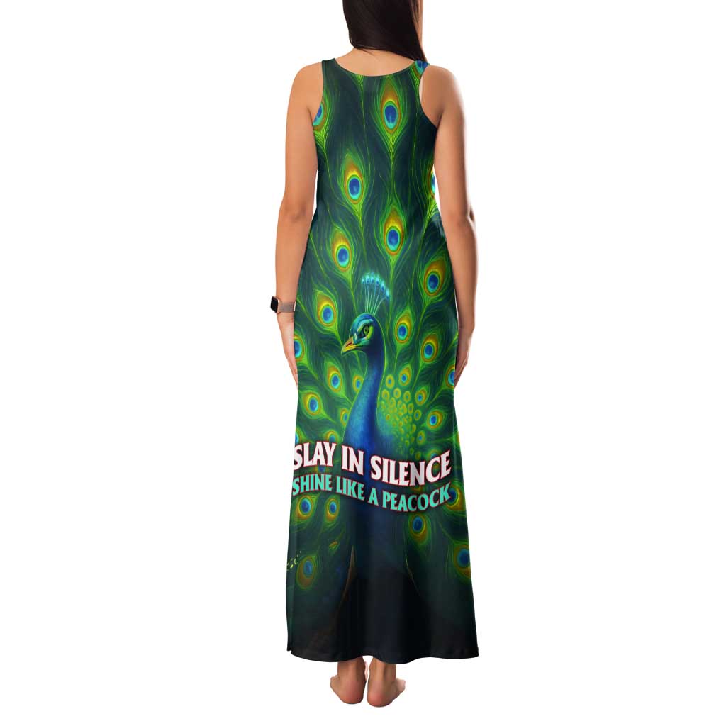 Georgia Peacock Tank Maxi Dress with Slay in Silence Shine Like a Peacock Design - Wonder Print Shop