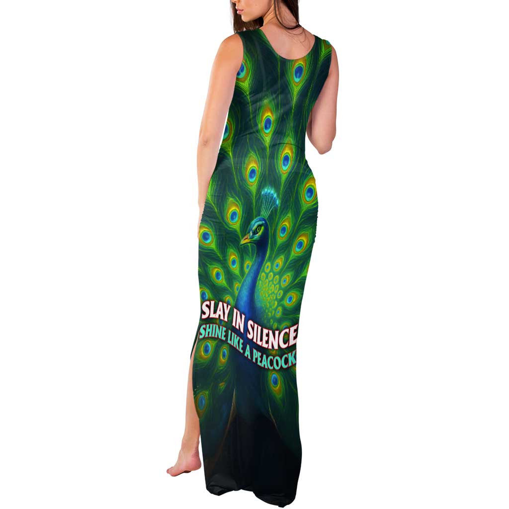 Georgia Peacock Tank Maxi Dress with Slay in Silence Shine Like a Peacock Design - Wonder Print Shop