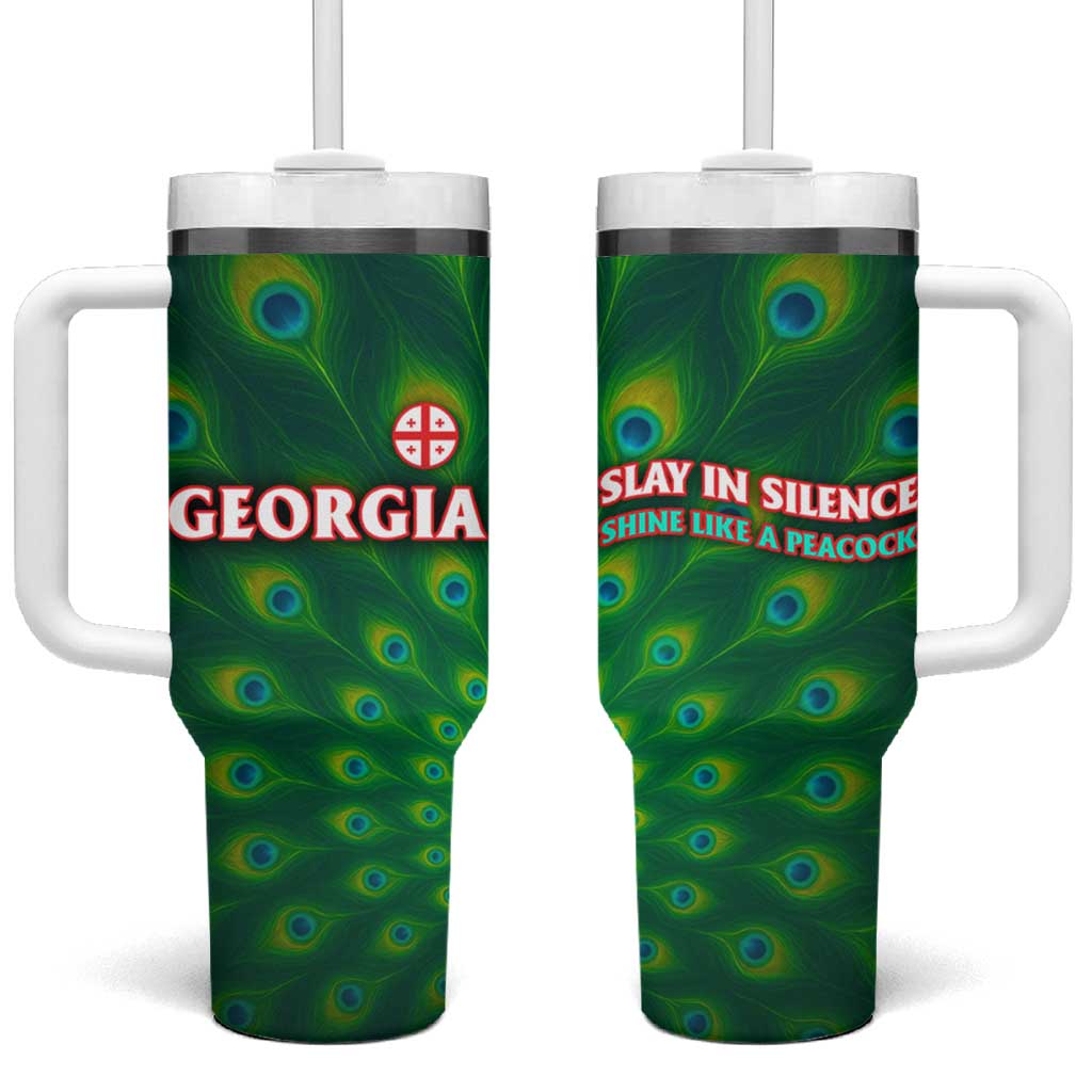 Georgia Peacock Tumbler With Handle with Slay in Silence Shine Like a Peacock Design - Wonder Print Shop