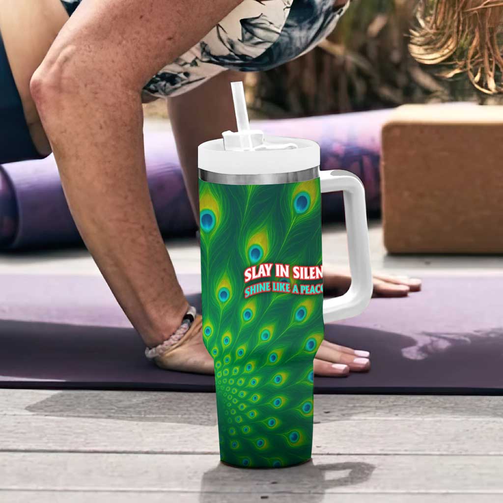 Georgia Peacock Tumbler With Handle with Slay in Silence Shine Like a Peacock Design - Wonder Print Shop