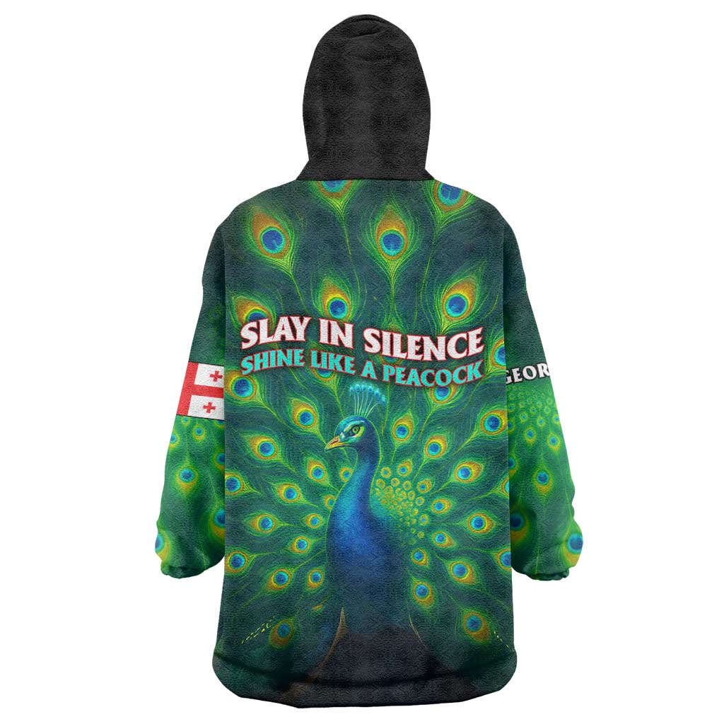 Georgia Peacock Wearable Blanket Hoodie with Slay in Silence Shine Like a Peacock Design - Wonder Print Shop