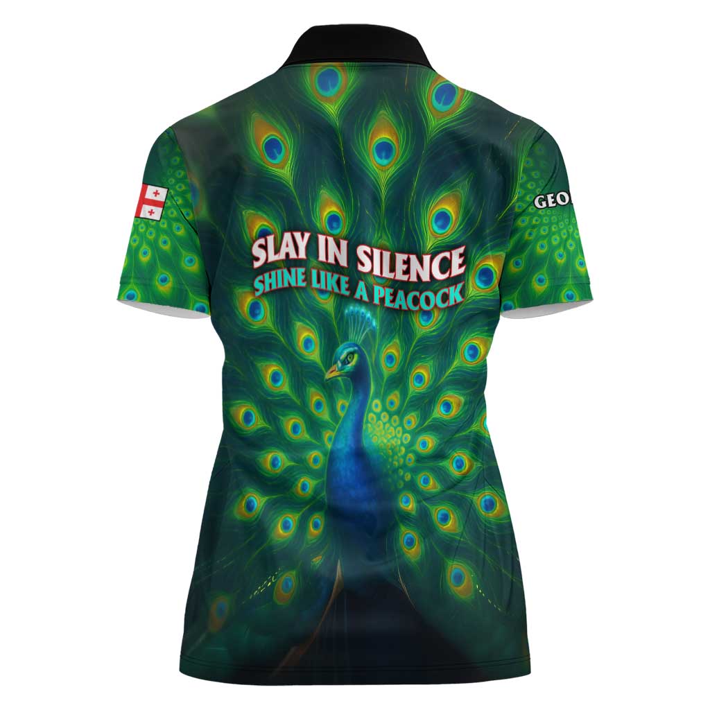 Georgia Peacock Women Polo Shirt with Slay in Silence Shine Like a Peacock Design - Wonder Print Shop