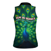 Georgia Peacock Women Sleeveless Polo Shirt with Slay in Silence Shine Like a Peacock Design - Wonder Print Shop