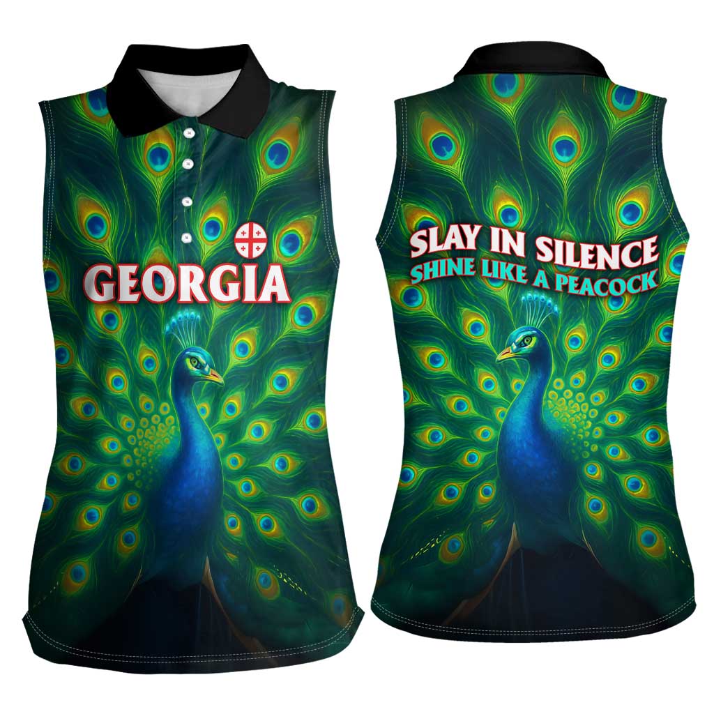 Georgia Peacock Women Sleeveless Polo Shirt with Slay in Silence Shine Like a Peacock Design - Wonder Print Shop