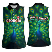 Georgia Peacock Women Sleeveless Polo Shirt with Slay in Silence Shine Like a Peacock Design - Wonder Print Shop