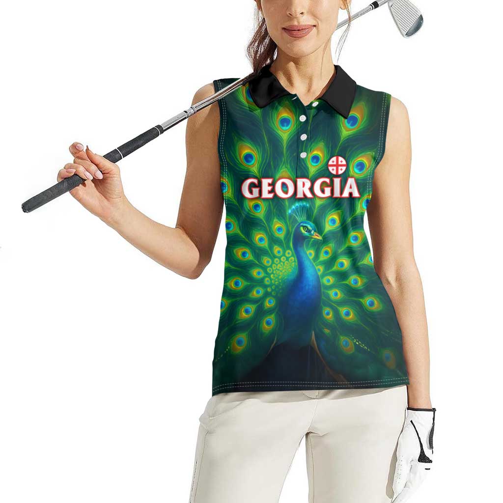 Georgia Peacock Women Sleeveless Polo Shirt with Slay in Silence Shine Like a Peacock Design - Wonder Print Shop