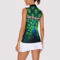 Georgia Peacock Women Sleeveless Polo Shirt with Slay in Silence Shine Like a Peacock Design - Wonder Print Shop