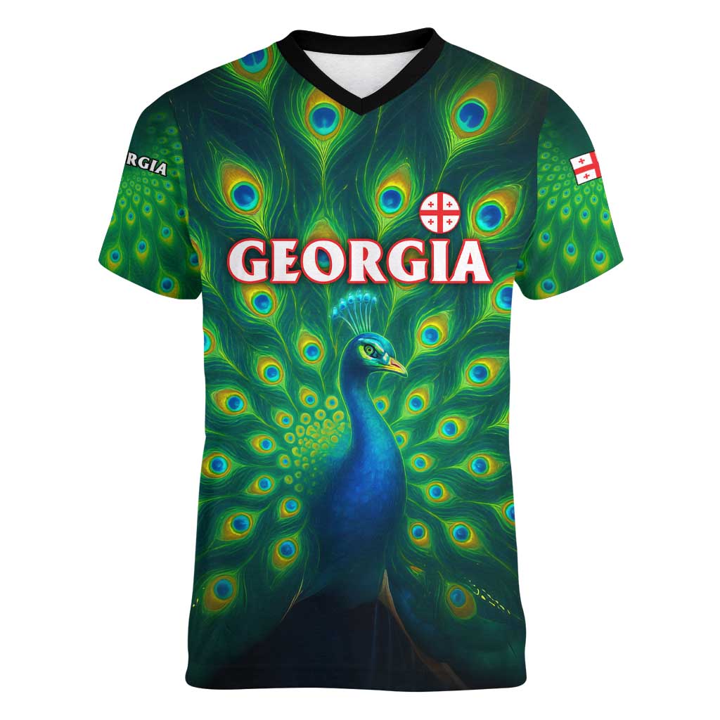 Georgia Peacock Women V-Neck T-Shirt with Slay in Silence Shine Like a Peacock Design - Wonder Print Shop