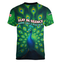 Georgia Peacock Women V-Neck T-Shirt with Slay in Silence Shine Like a Peacock Design - Wonder Print Shop