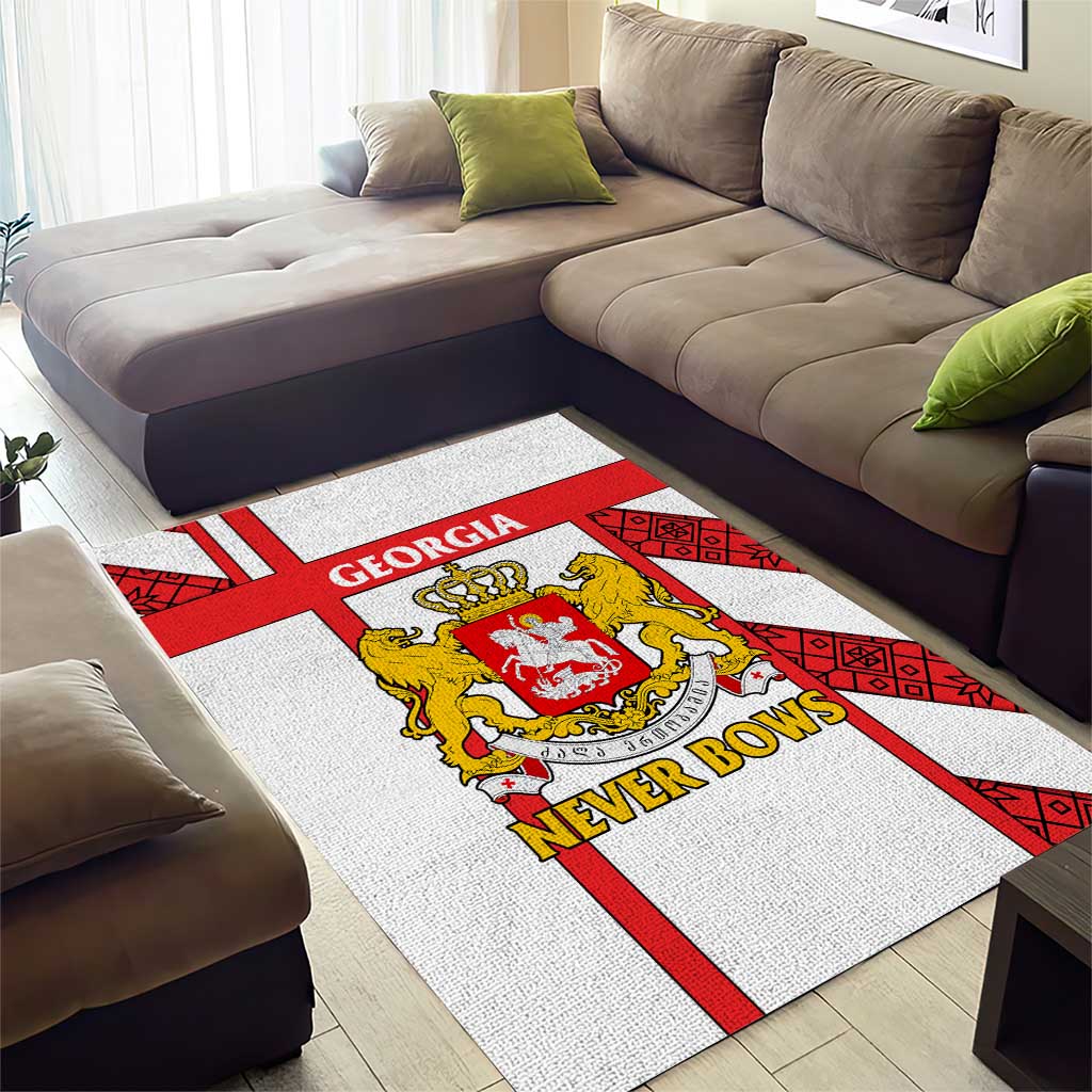 Georgia Area Rug with Red Cross and Golden Lions Emblem Never Bows Design - Wonder Print Shop