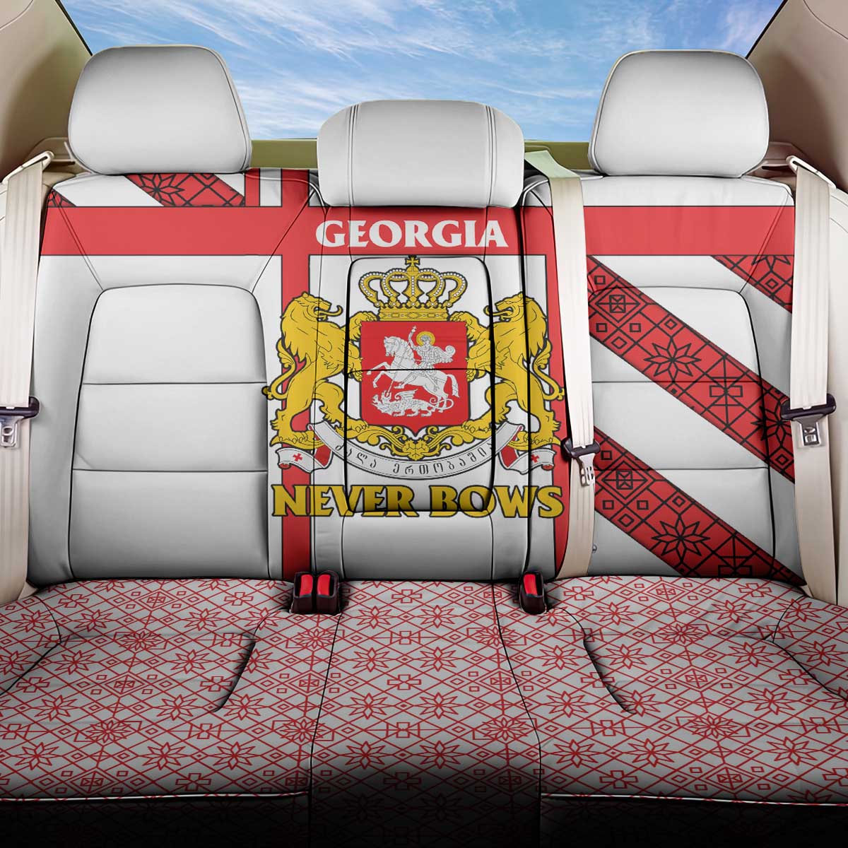 Georgia Back Car Seat Cover with Red Cross and Golden Lions Emblem Never Bows Design - Wonder Print Shop
