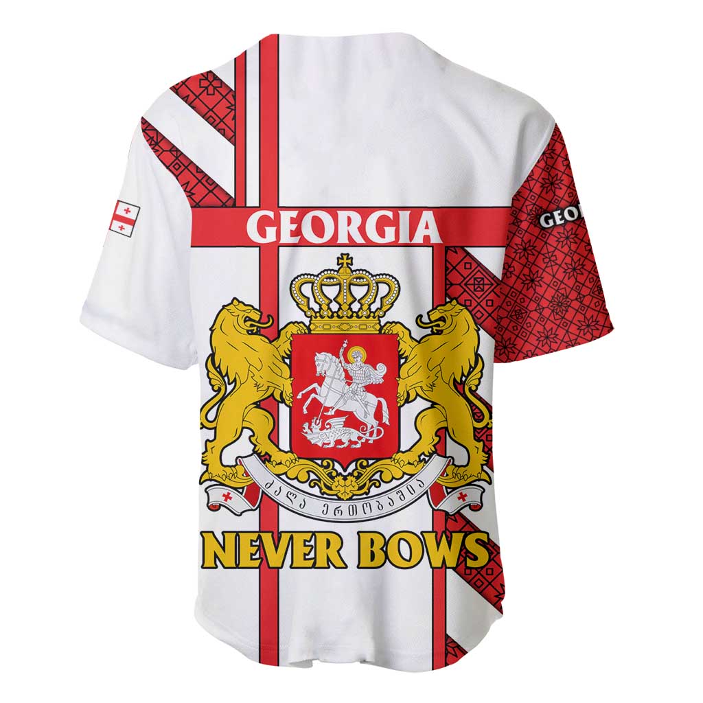 Georgia Baseball Jersey with Red Cross and Golden Lions Emblem Never Bows Design - Wonder Print Shop