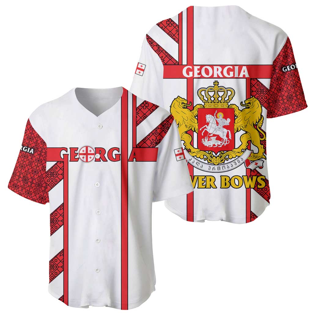Georgia Baseball Jersey with Red Cross and Golden Lions Emblem Never Bows Design - Wonder Print Shop