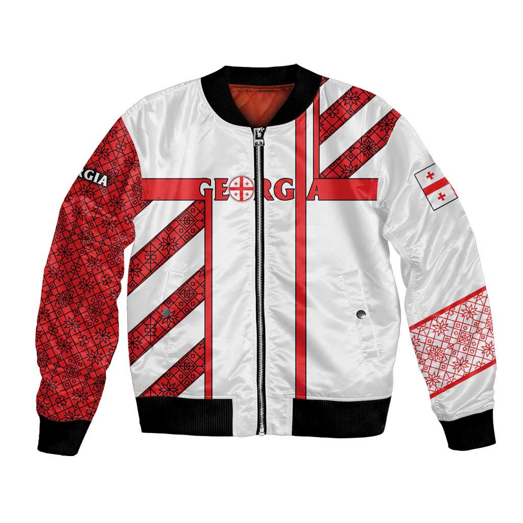 Georgia Bomber Jacket with Red Cross and Golden Lions Emblem Never Bows Design - Wonder Print Shop