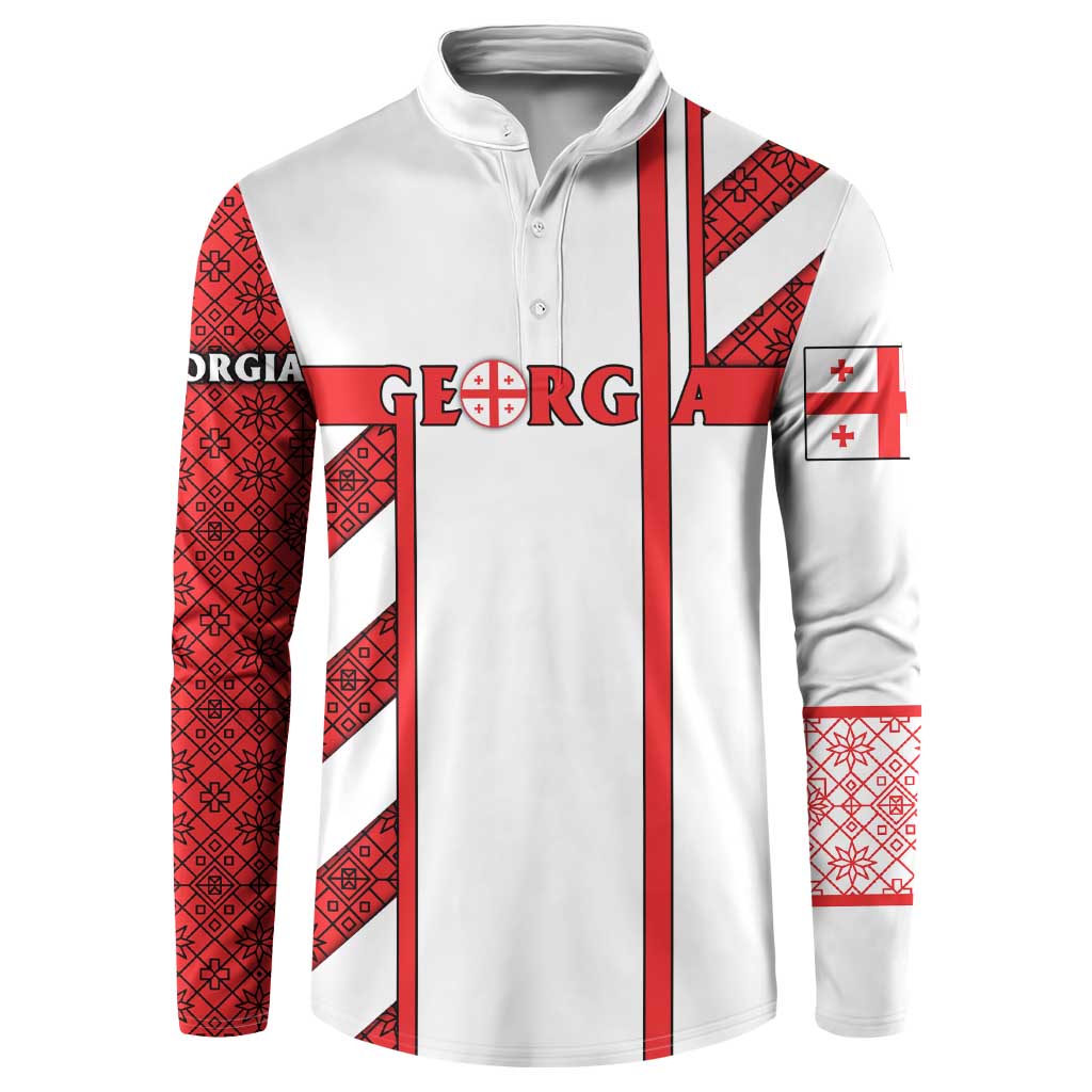 Georgia Button Sweatshirt with Red Cross and Golden Lions Emblem Never Bows Design - Wonder Print Shop