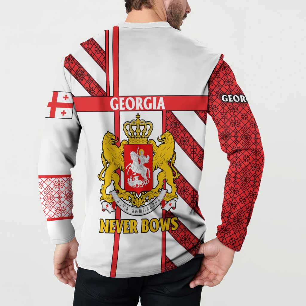 Georgia Button Sweatshirt with Red Cross and Golden Lions Emblem Never Bows Design - Wonder Print Shop